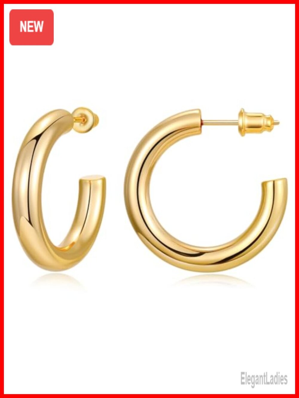 14K Gold Plated Chunky Open Hoop Earrings Sterling Silver Post